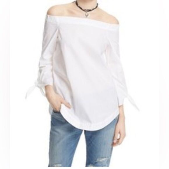 Free People White Show Me Some Shoulder Off Shoulder Cotton Blouse Small NWOT - Picture 1 of 11